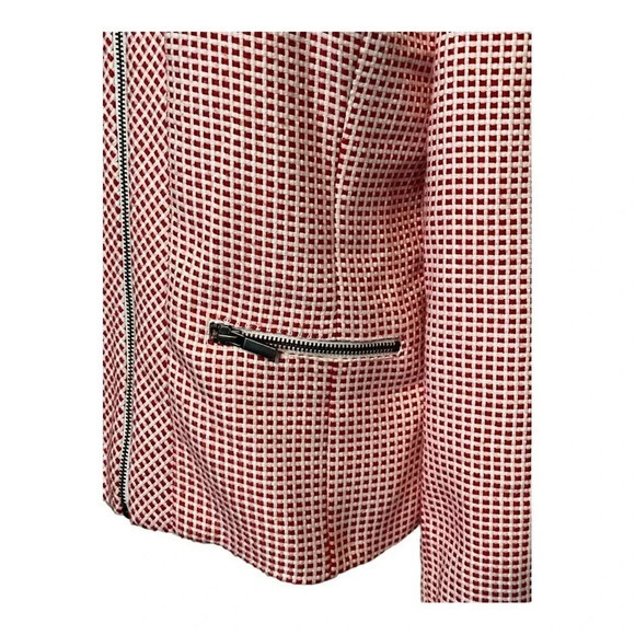 HALOGEN PINK WHITE CHECKED CROPPED ZIP UP BLAZER LINED POCKETS WOMEN SIZE MEDIUM - Picture 7 of 11